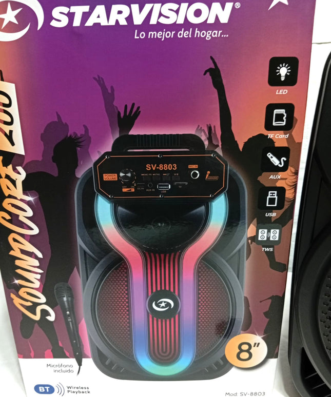 Parlante STARVISION 8 pulgadas con mircrofo multicolor y gran potencia
