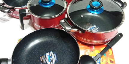 Ollas set BRIKEINA de teflón 4 ollas con tapa, sarten y dos utensillos