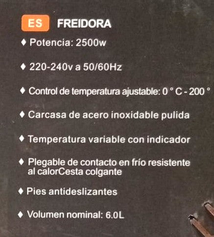 Freidora de PAPAS a aceite RAF, de 6 litros