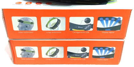 Linterna LELONG 8360 minera deportiva con luz led frontal bicolar y cintas laterales luminosas