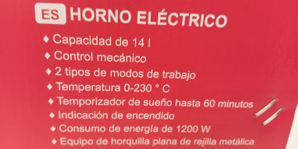 Horno eléctrico 14 lts Ackilis