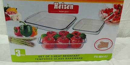 Fuentes de vidrio HEIZEN set x3 unid medidas 1.8L, 2.2L y 2.9L