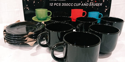 Tazas 12 piezas kalpana color verde celeste negro y rojo