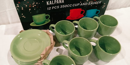 Tazas 12 piezas kalpana color verde celeste negro y rojo