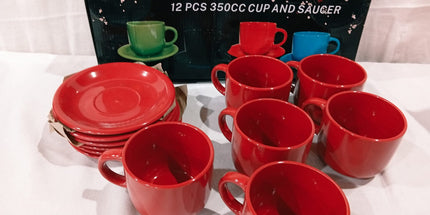 Tazas 12 piezas kalpana color verde celeste negro y rojo