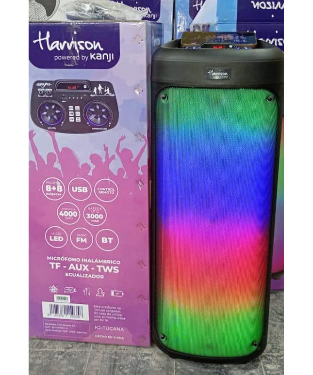 Parlante Tucana, marca KANJI, 8" pulgadas con panel LED, excelente sonido, c/micrófono y control remoto