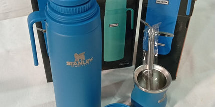 Termo de 1 litro media manija con pico vertedor, mate y bombilla