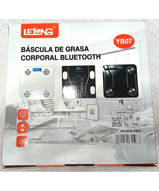 Báscula LELONG digital Corporal inteligente con medidor de GRASA corporal Bluetooth de 26 cm de ancho