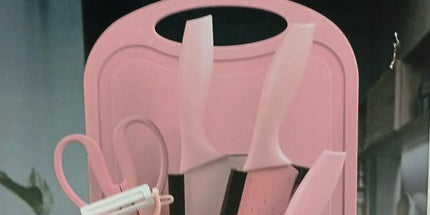 Juego de utensillos KITCHENWARE de cocina con cuchillos y porta cuchillos  y tabla grande 6 unidades