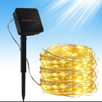 Guirnalda de luces SOLAR de 12 metros de 100 luces . Novedosa para exteriores y jardinesa prueba de agua IP65 LED para NAVIDAD o uso durante todo el año