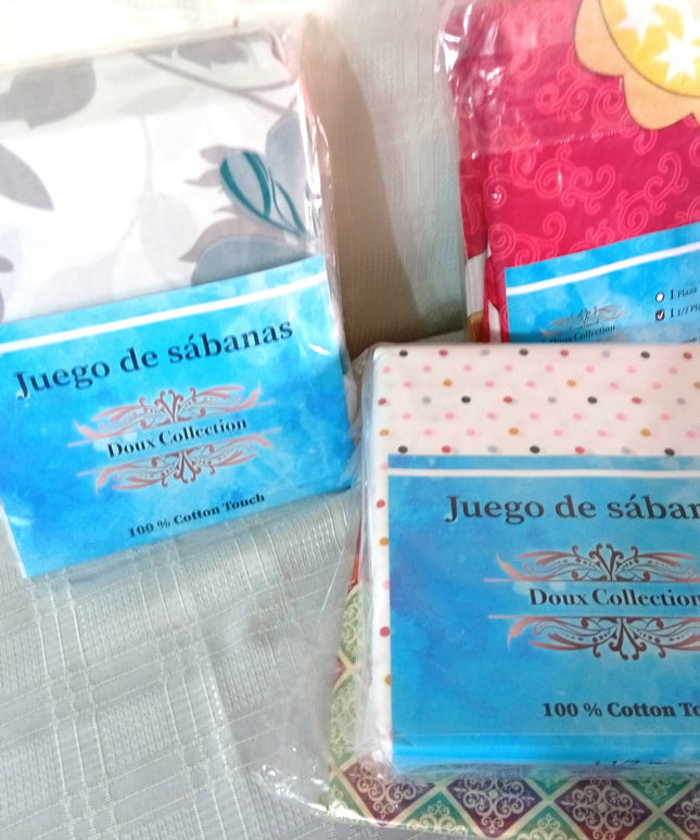 Sábans DOUX  COLLECTION de 1 plaza y media. Muy suaves. Estampada. Económicas.